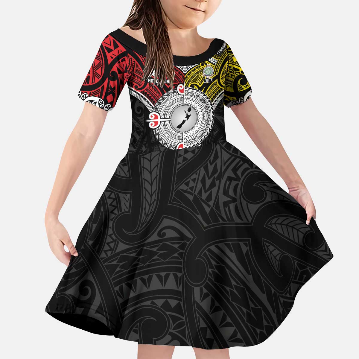 Aotearoa and Niue Mo Te Tiriti Kid Short Sleeve Dress New Zealand Honour The Treaty Ake!Ake!Ake! LT9 KID Gold - Polynesian Pride