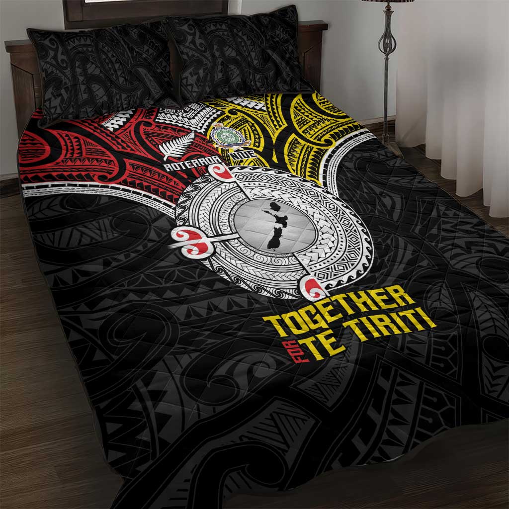 Aotearoa and Niue Mo Te Tiriti Quilt Bed Set New Zealand Honour The Treaty Ake!Ake!Ake! LT9 Gold - Polynesian Pride