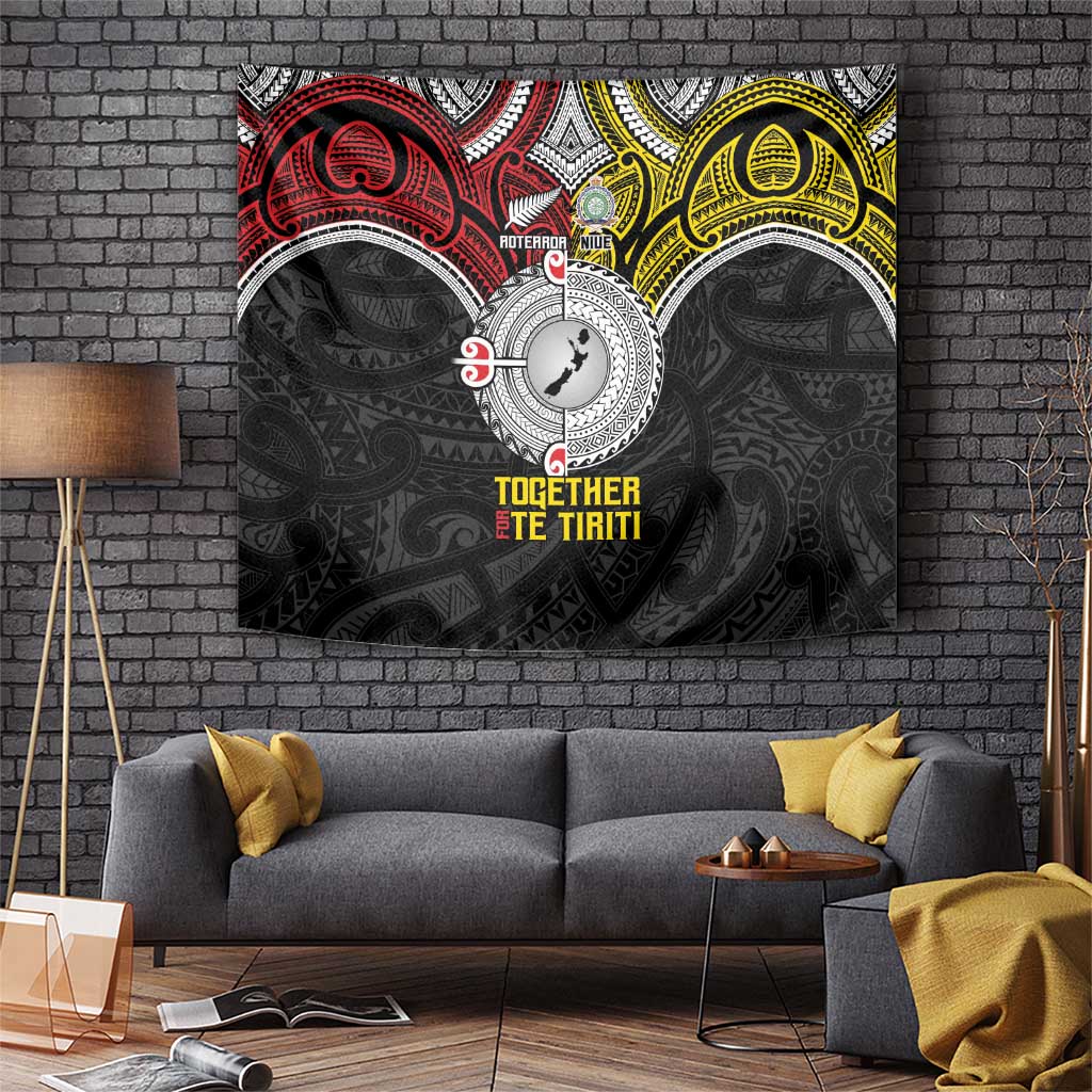 Aotearoa and Niue Mo Te Tiriti Tapestry New Zealand Honour The Treaty Ake!Ake!Ake! LT9 Gold - Polynesian Pride