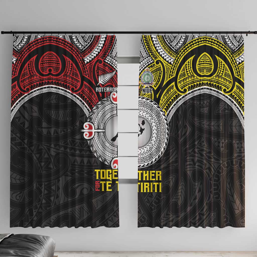Aotearoa and Niue Mo Te Tiriti Window Curtain New Zealand Honour The Treaty Ake!Ake!Ake! LT9 With Hooks Gold - Polynesian Pride