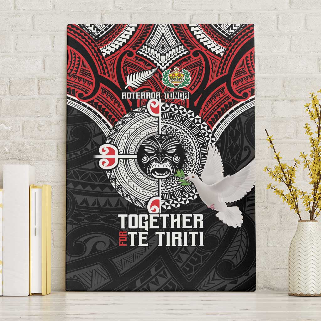 Aotearoa and Tonga Mo Te Tiriti Canvas Wall Art New Zealand Honour The Treaty Ake!Ake!Ake! LT9 Without Frame Red - Polynesian Pride