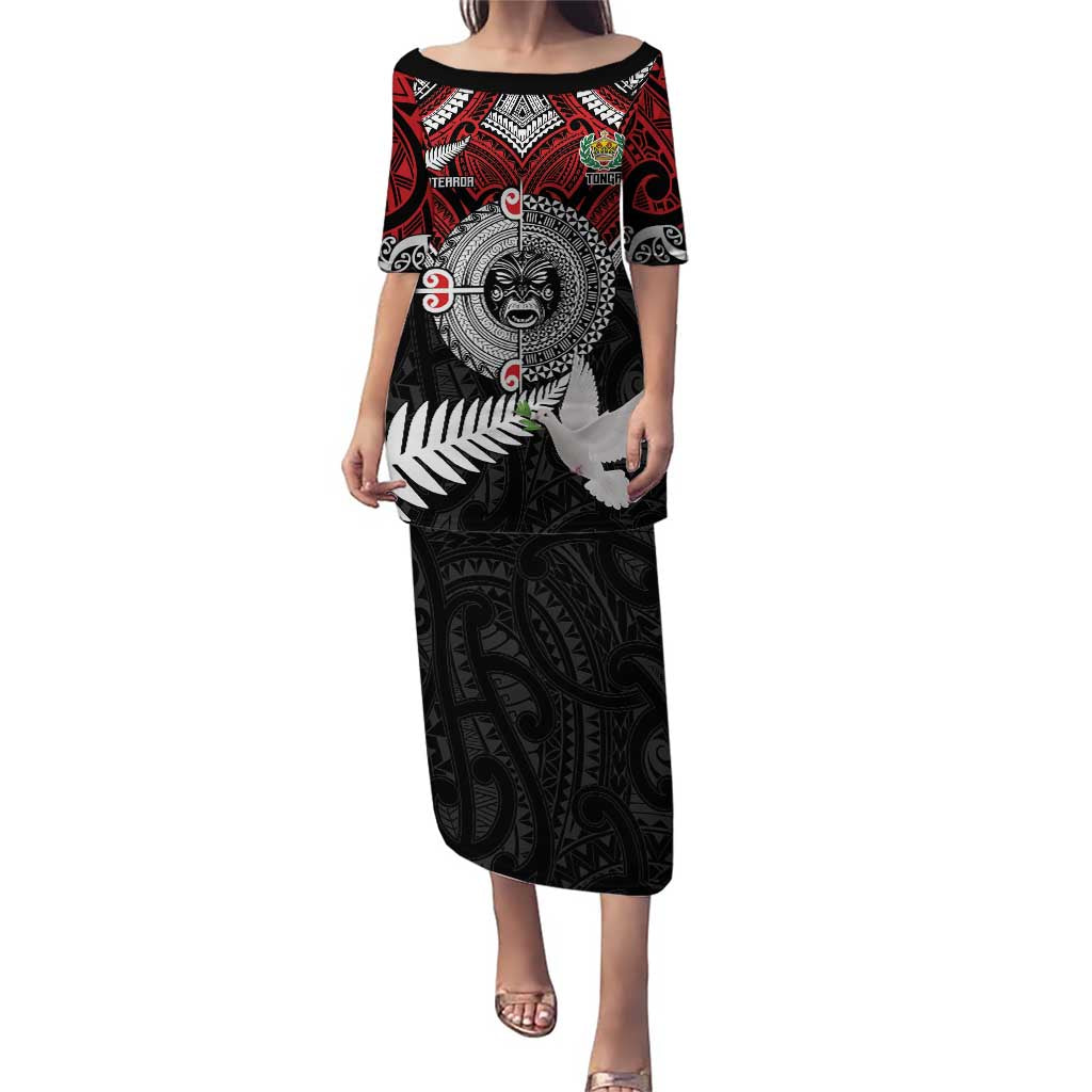 Aotearoa and Tonga Mo Te Tiriti Puletasi New Zealand Honour The Treaty Ake!Ake!Ake! LT9 Long Dress Red - Polynesian Pride