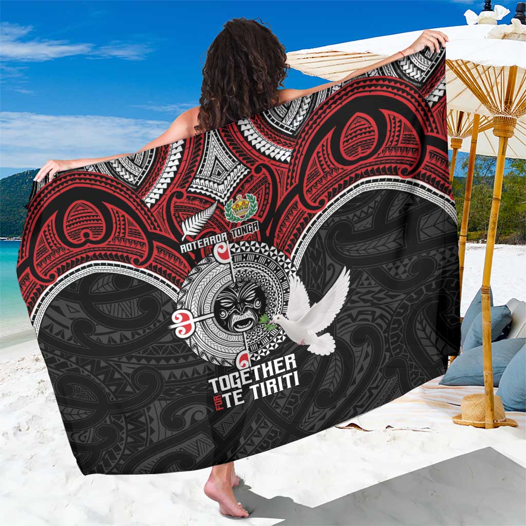 Aotearoa and Tonga Mo Te Tiriti Sarong New Zealand Honour The Treaty Ake!Ake!Ake! LT9 One Size 44 x 66 inches Red - Polynesian Pride
