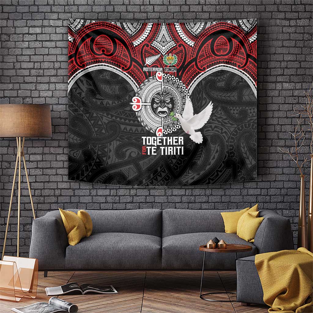 Aotearoa and Tonga Mo Te Tiriti Tapestry New Zealand Honour The Treaty Ake!Ake!Ake! LT9 Red - Polynesian Pride