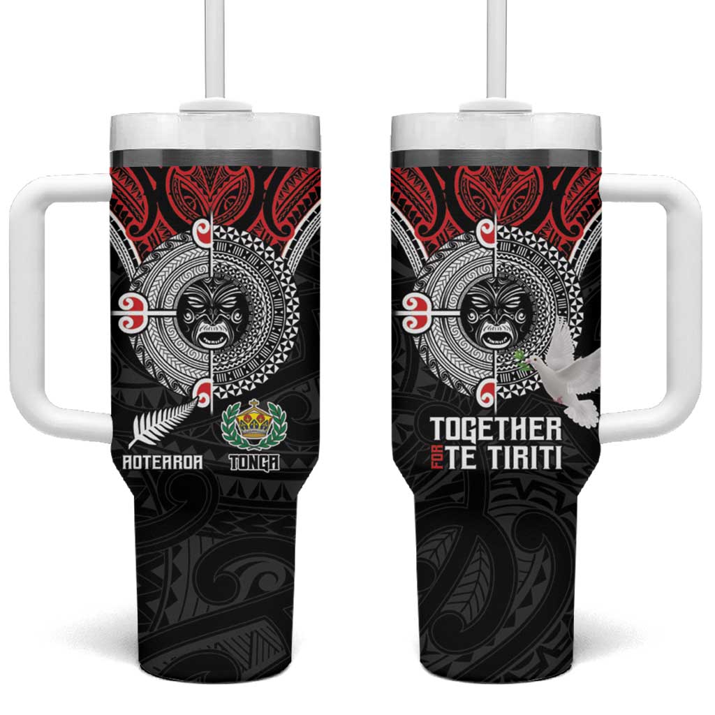 Aotearoa and Tonga Mo Te Tiriti Tumbler With Handle New Zealand Honour The Treaty Ake!Ake!Ake! LT9 One Size: 40 oz Red - Polynesian Pride