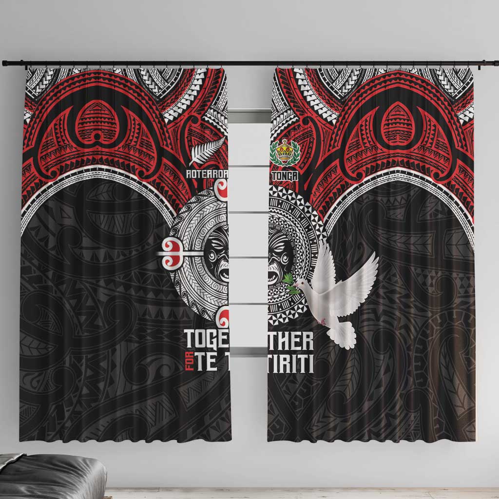 Aotearoa and Tonga Mo Te Tiriti Window Curtain New Zealand Honour The Treaty Ake!Ake!Ake! LT9 With Hooks Red - Polynesian Pride