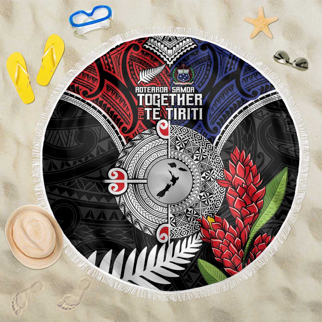 Aotearoa and Samoa Mo Te Tiriti Beach Blanket Tangata Moana Stand with Tangata Whenua LT9 One Size 150cm Blue - Polynesian Pride