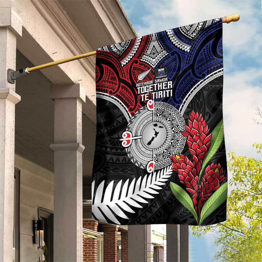 Aotearoa and Samoa Mo Te Tiriti Garden Flag Tangata Moana Stand with Tangata Whenua LT9 House Flag Blue - Polynesian Pride