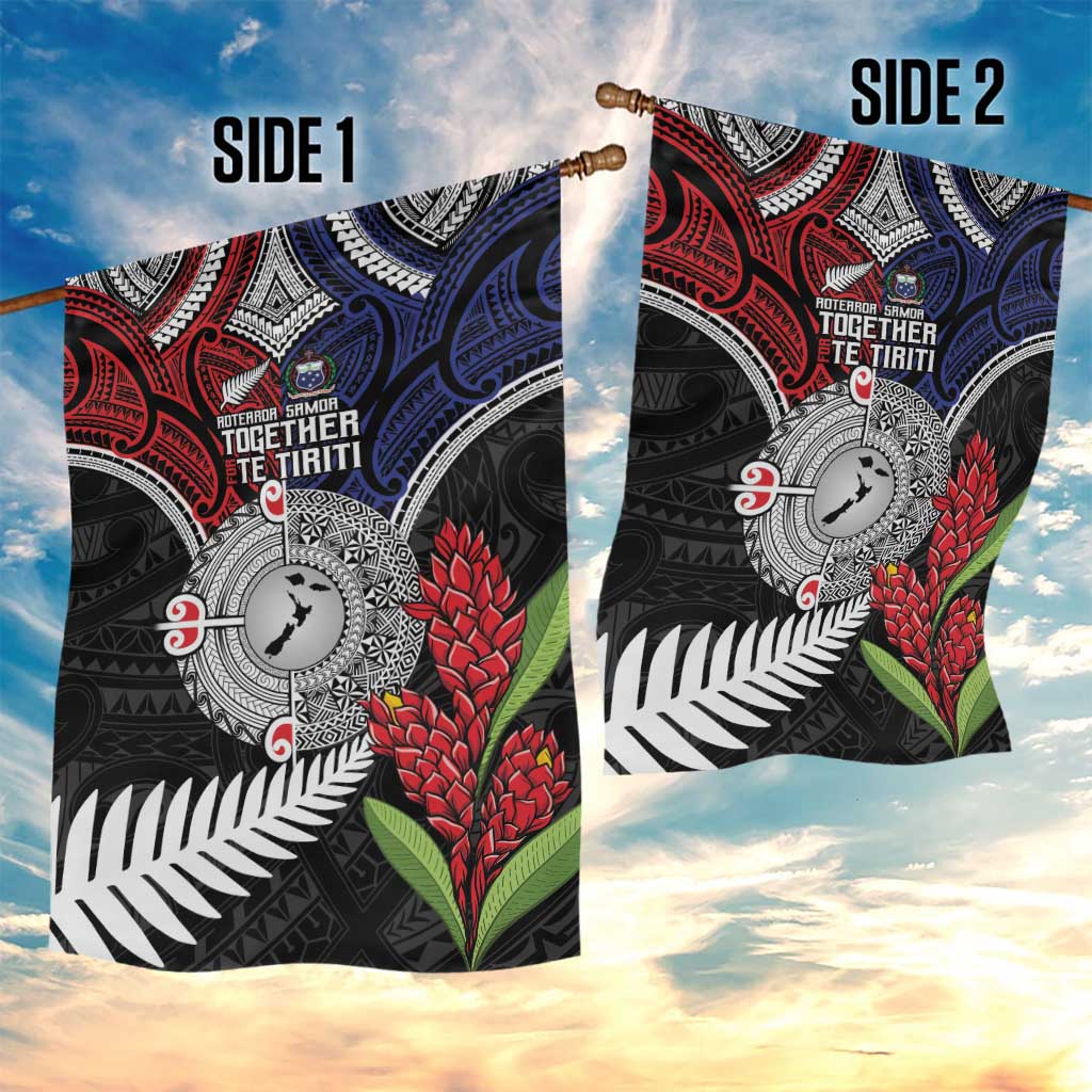 Aotearoa and Samoa Mo Te Tiriti Garden Flag Tangata Moana Stand with Tangata Whenua LT9 - Polynesian Pride