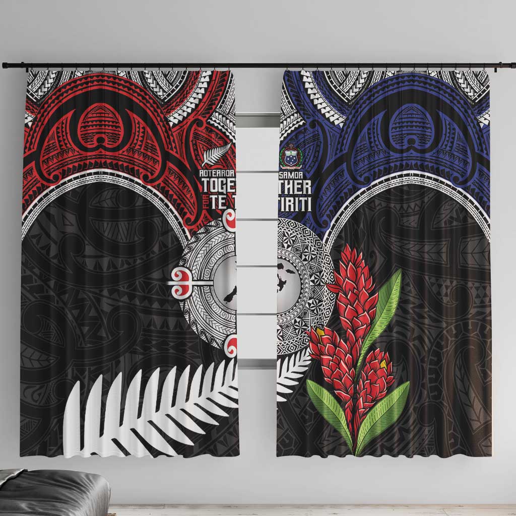 Aotearoa and Samoa Mo Te Tiriti Window Curtain Tangata Moana Stand with Tangata Whenua LT9 With Hooks Blue - Polynesian Pride