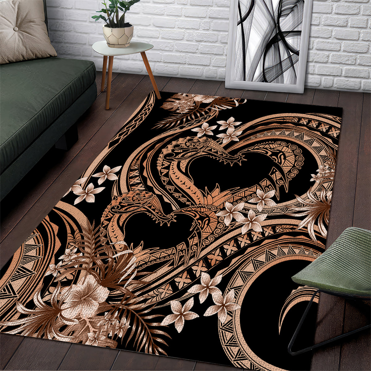 Polynesia Valentines Day Forever In My Heart Tattoo Area Rug Gold Style LT9 Gold - Polynesian Pride