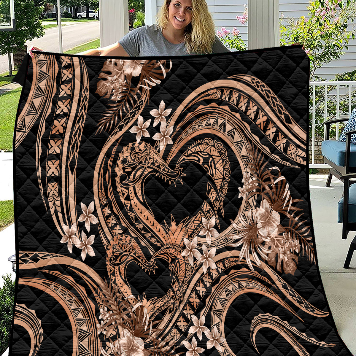 Polynesia Valentines Day Forever In My Heart Tattoo Quilt Gold Style LT9 Gold - Polynesian Pride