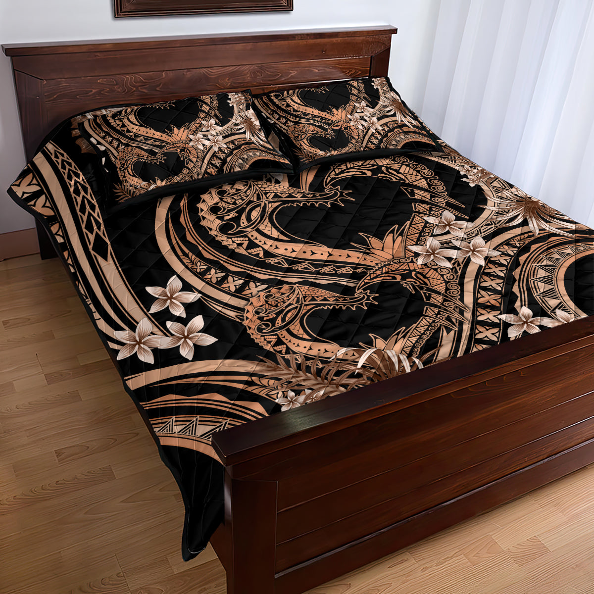 Polynesia Valentines Day Forever In My Heart Tattoo Quilt Bed Set Gold Style LT9 - Polynesian Pride