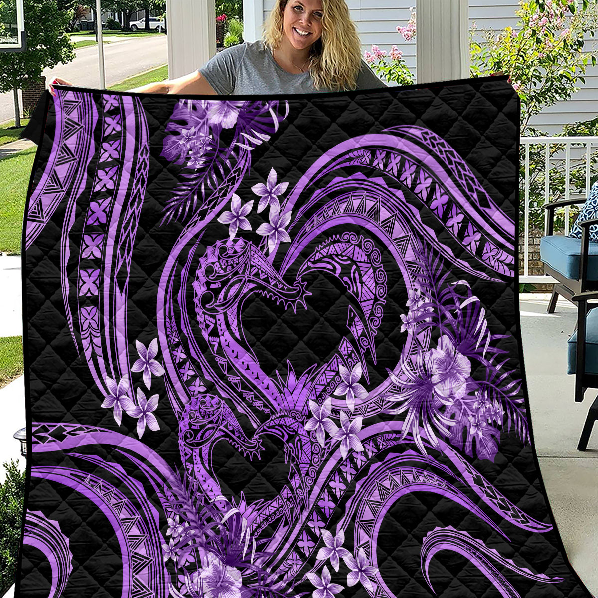 Polynesia Valentines Day Forever In My Heart Tattoo Quilt Purple Style LT9 Purple - Polynesian Pride