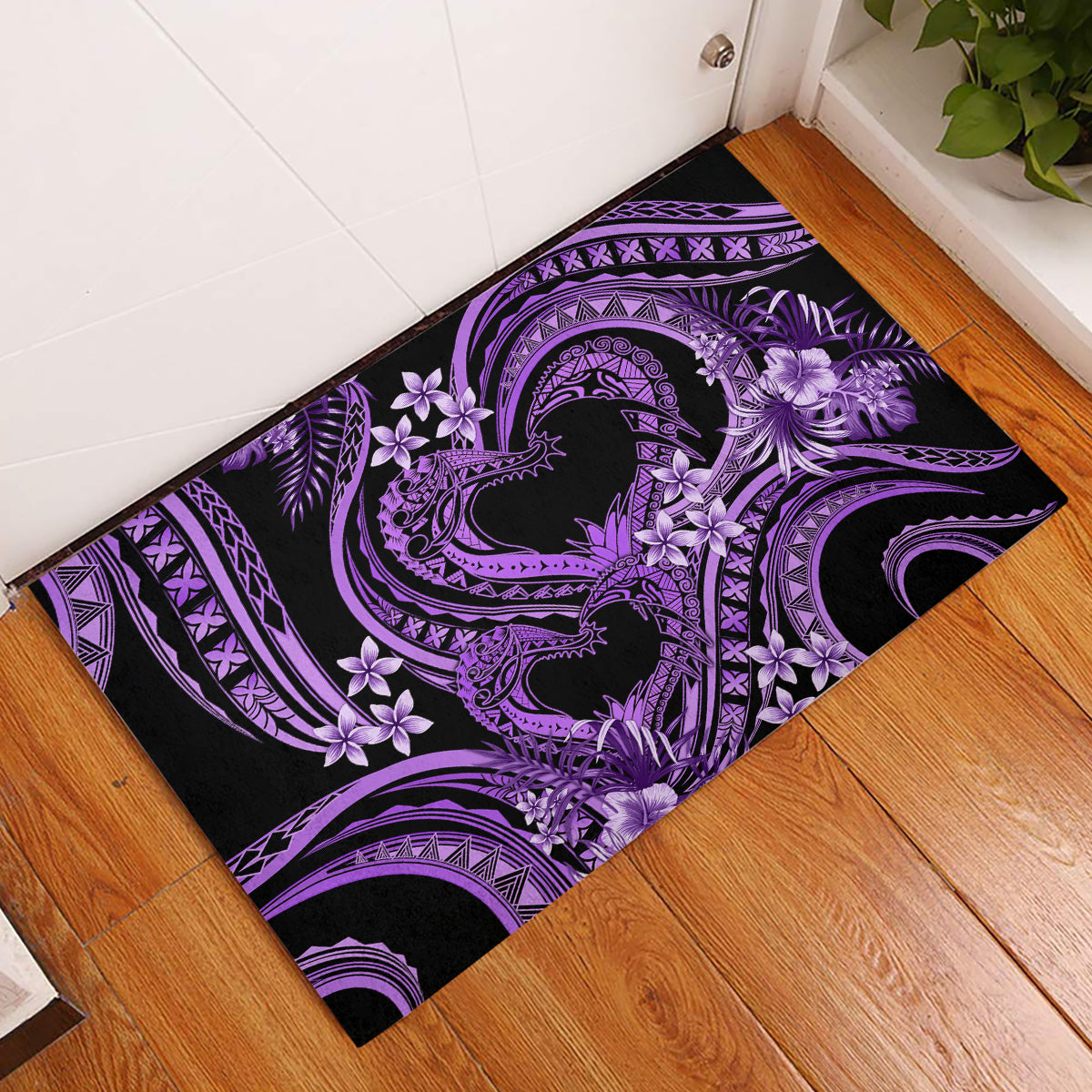 Polynesia Valentines Day Forever In My Heart Tattoo Rubber Doormat Purple Style LT9 Purple - Polynesian Pride