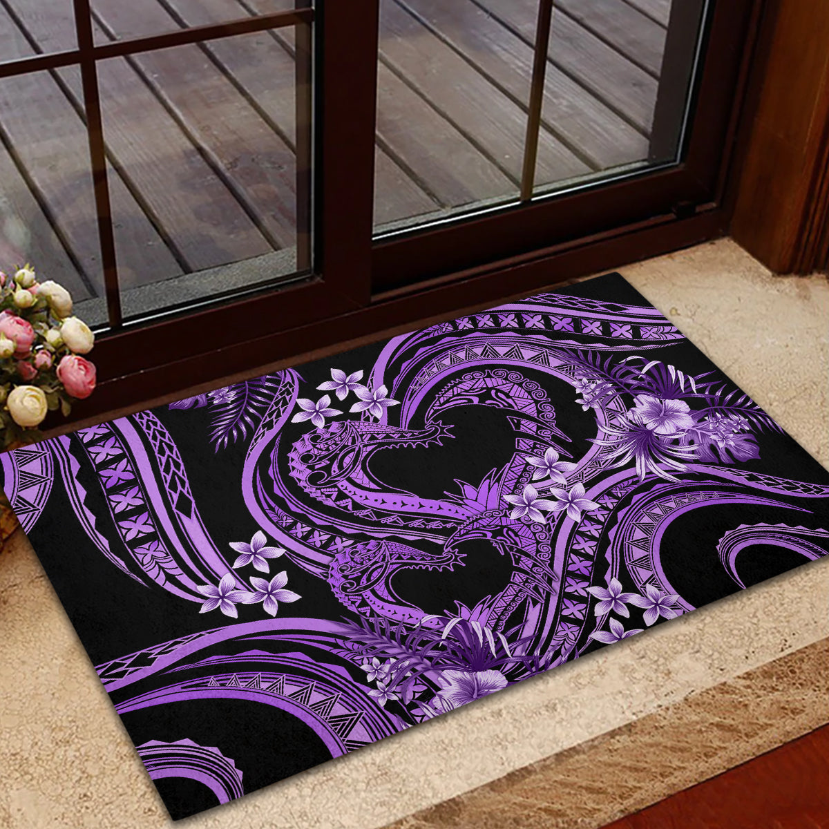 Polynesia Valentines Day Forever In My Heart Tattoo Rubber Doormat Purple Style LT9 - Polynesian Pride