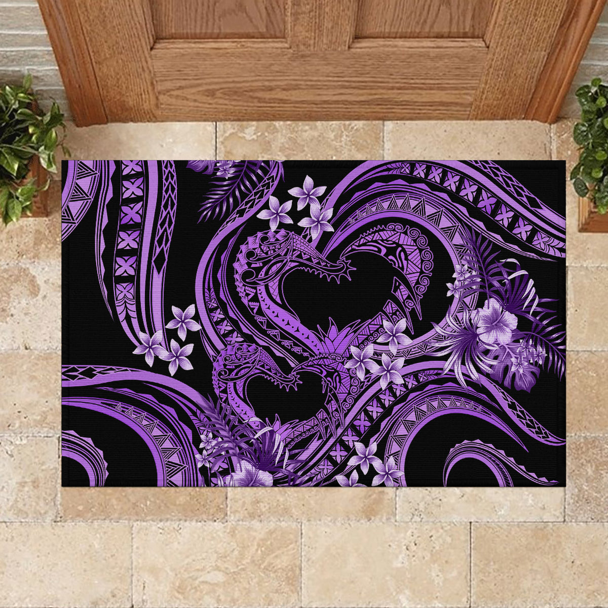 Polynesia Valentines Day Forever In My Heart Tattoo Rubber Doormat Purple Style LT9 - Polynesian Pride