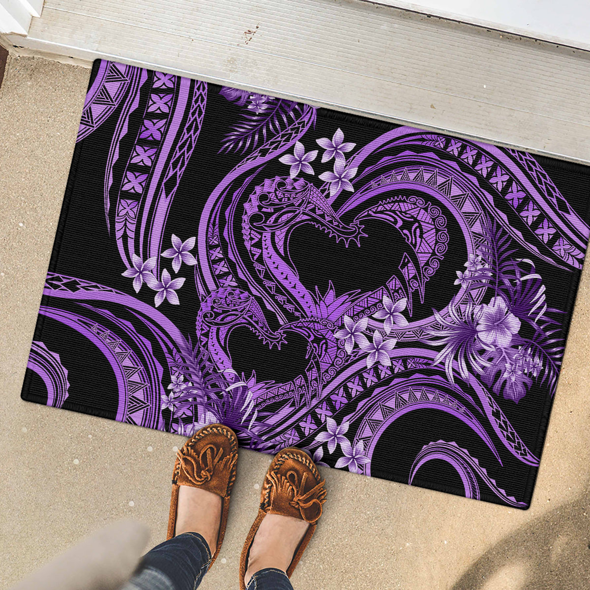 Polynesia Valentines Day Forever In My Heart Tattoo Rubber Doormat Purple Style LT9 - Polynesian Pride