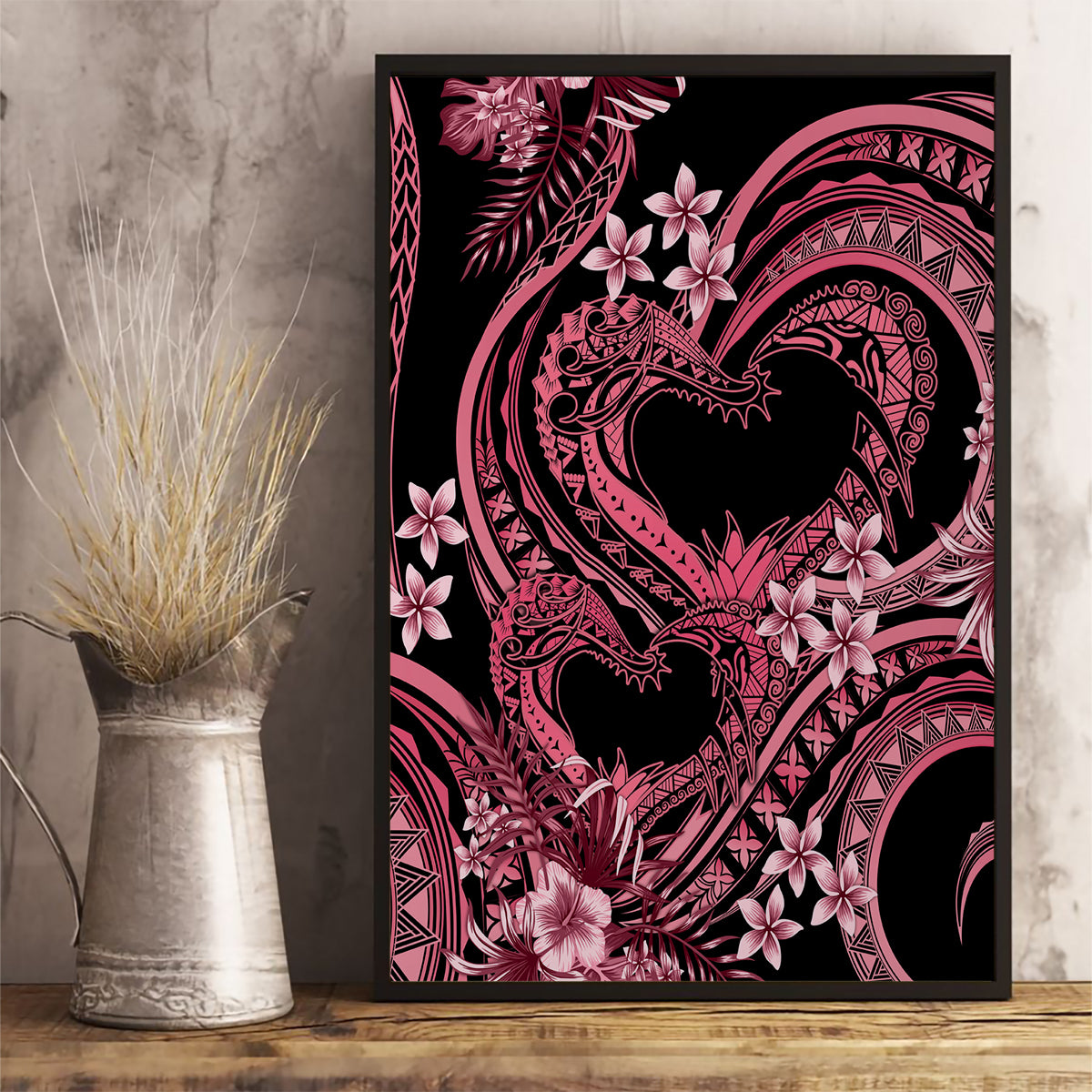 Polynesia Valentines Day Forever In My Heart Tattoo Canvas Wall Art Pink Style LT9 - Polynesian Pride