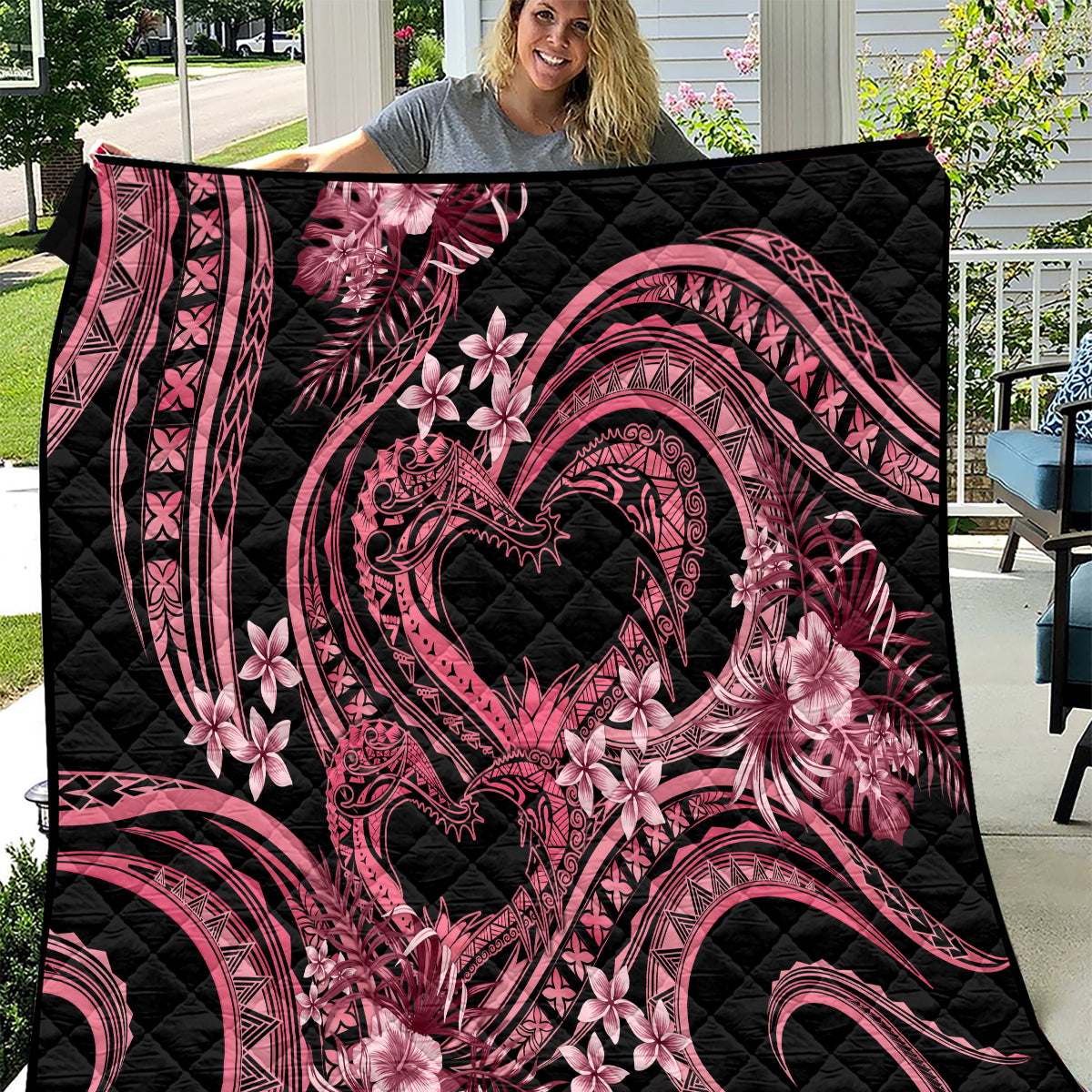 Polynesia Valentines Day Forever In My Heart Tattoo Quilt Pink Style LT9 Pink - Polynesian Pride