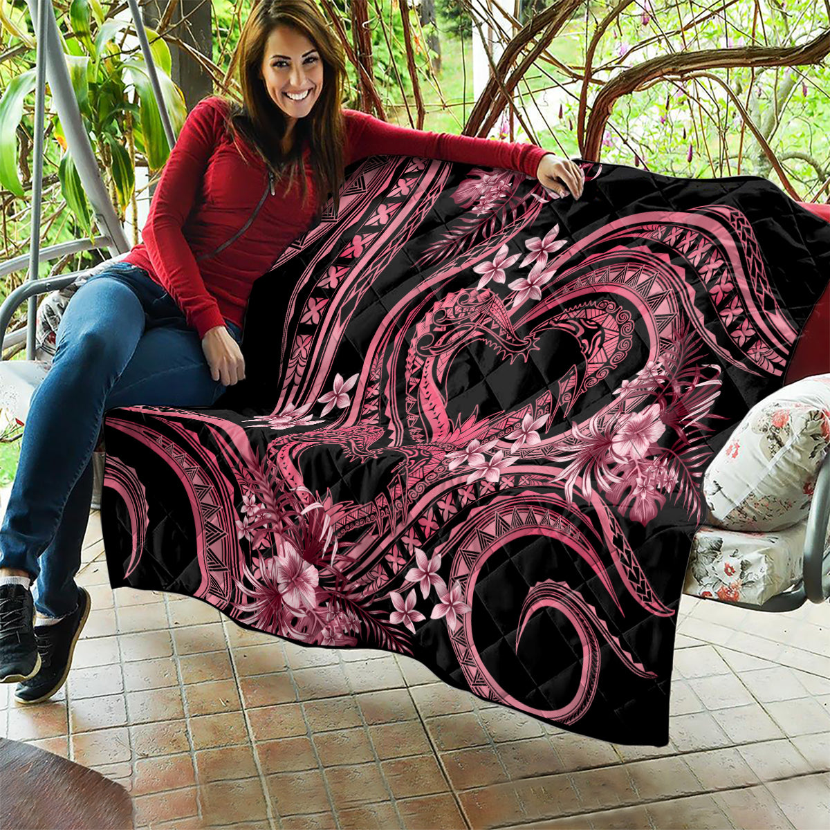 Polynesia Valentines Day Forever In My Heart Tattoo Quilt Pink Style LT9 - Polynesian Pride
