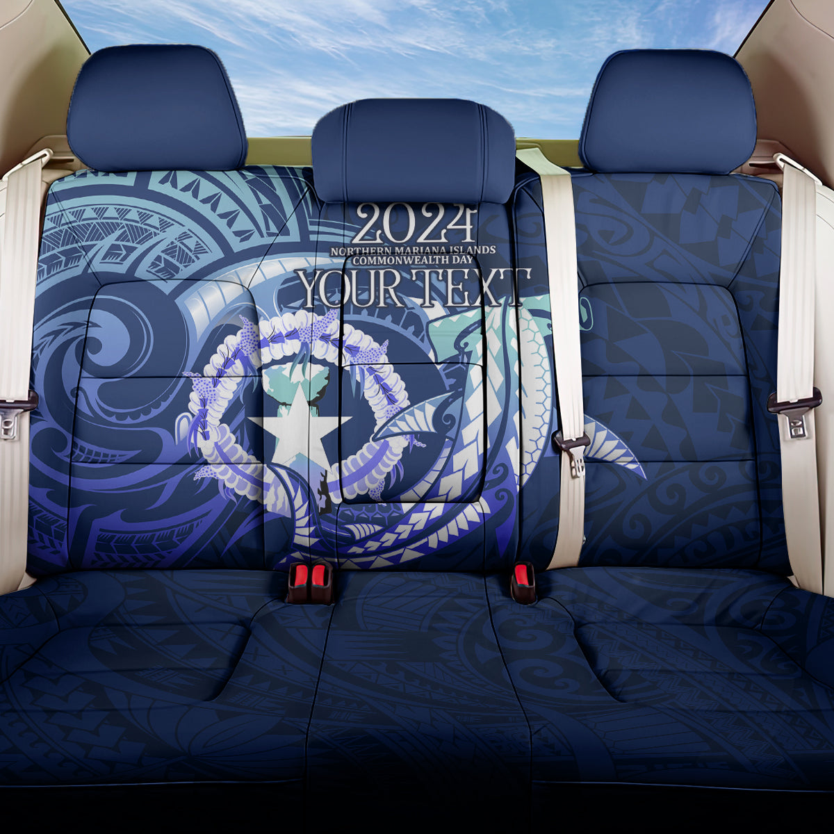 Personalised Northern Mariana Islands Back Car Seat Cover Commonwealth Day 2024 LT9 One Size Ocean Blue - Polynesian Pride
