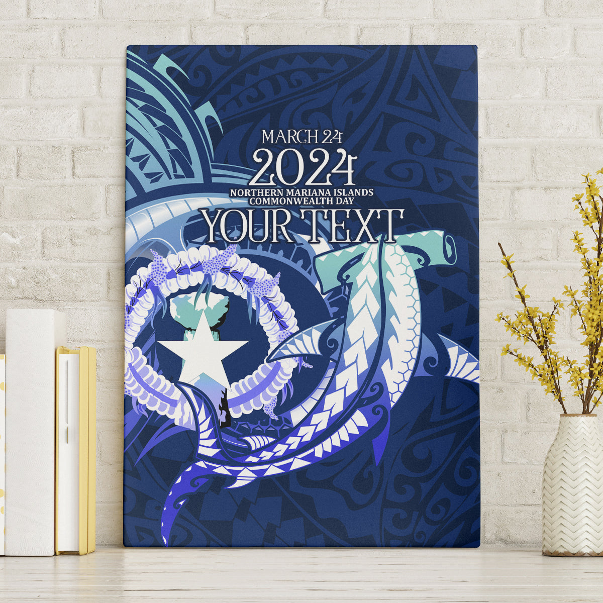 Personalised Northern Mariana Islands Canvas Wall Art Commonwealth Day 2024 LT9 Without Frame Ocean Blue - Polynesian Pride