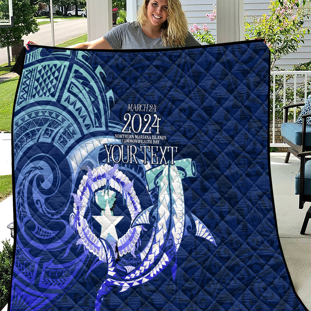 Personalised Northern Mariana Islands Quilt Commonwealth Day 2024 LT9 Ocean Blue - Polynesian Pride