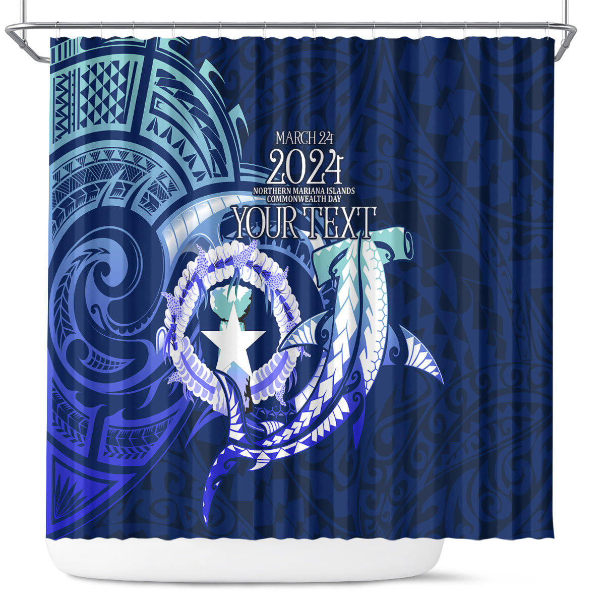 Personalised Northern Mariana Islands Shower Curtain Commonwealth Day 2024 LT9 Ocean Blue - Polynesian Pride