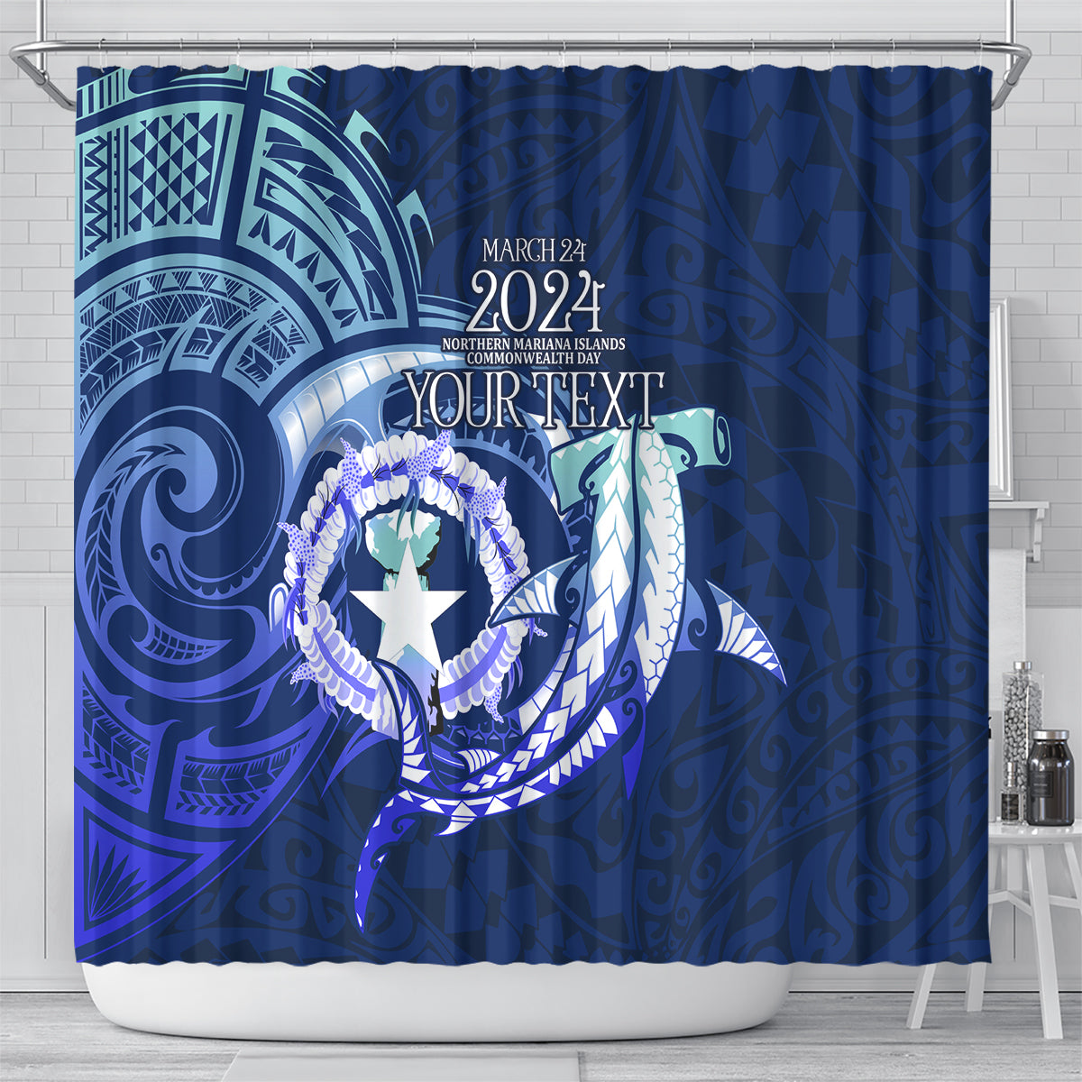 Personalised Northern Mariana Islands Shower Curtain Commonwealth Day 2024 LT9 - Polynesian Pride