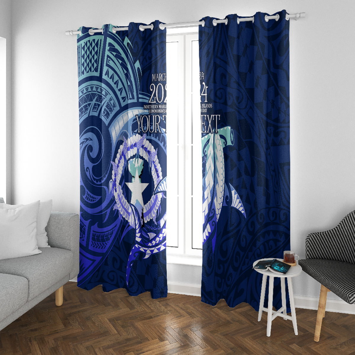 Personalised Northern Mariana Islands Window Curtain Commonwealth Day 2024 LT9 With Grommets Ocean Blue - Polynesian Pride