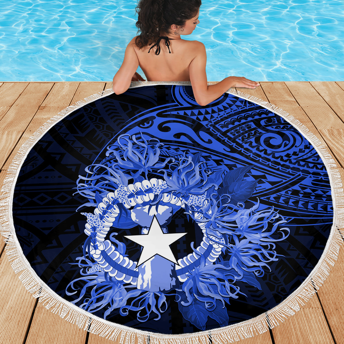 Northern Mariana Islands Ylang-ylang Mwarmwar Beach Blanket Polynesian Blue Style LT9 - Polynesian Pride