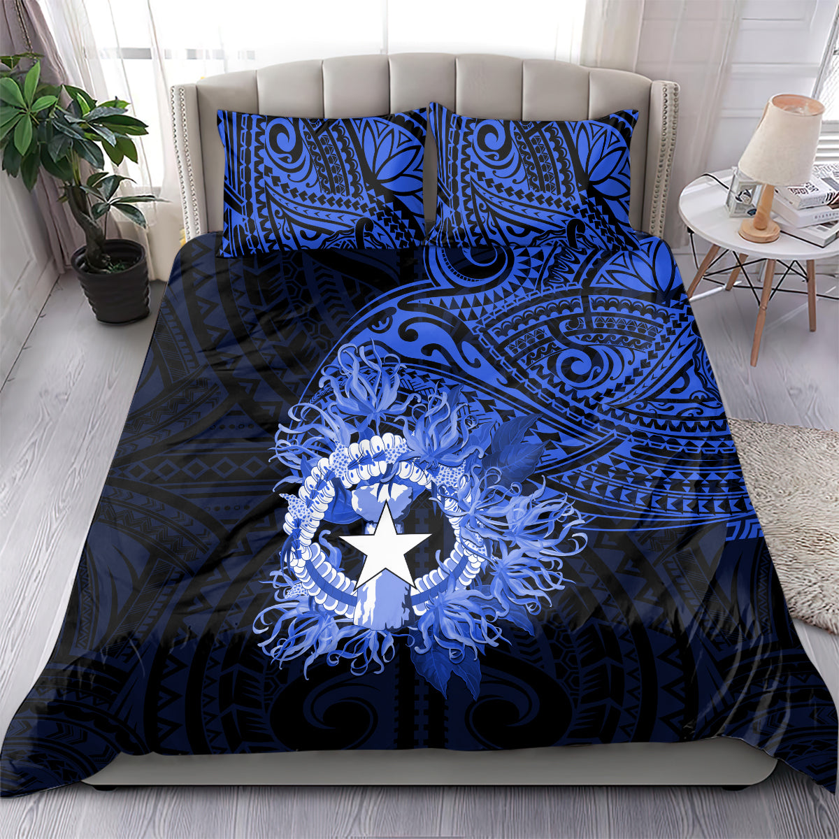 Northern Mariana Islands Ylang-ylang Mwarmwar Bedding Set Polynesian Blue Style LT9 - Polynesian Pride