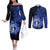 Northern Mariana Islands Ylang-ylang Mwarmwar Couples Matching Off The Shoulder Long Sleeve Dress and Long Sleeve Button Shirt Polynesian Blue Style LT9 Blue - Polynesian Pride