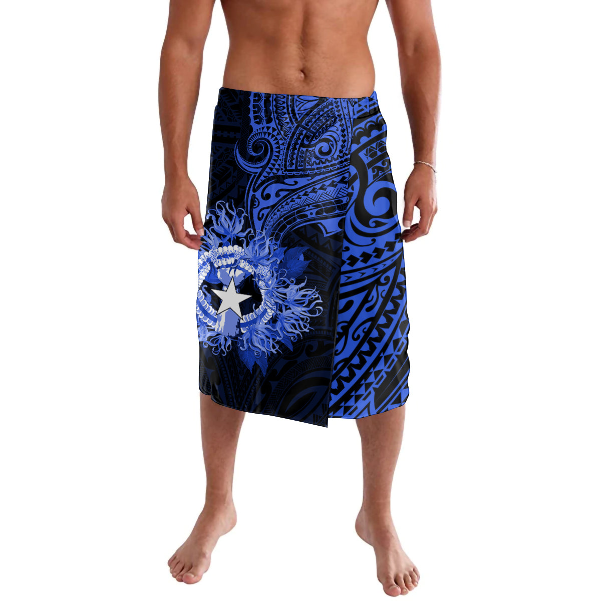 Northern Mariana Islands Ylang-ylang Mwarmwar Lavalava Polynesian Blue Style LT9 Blue - Polynesian Pride