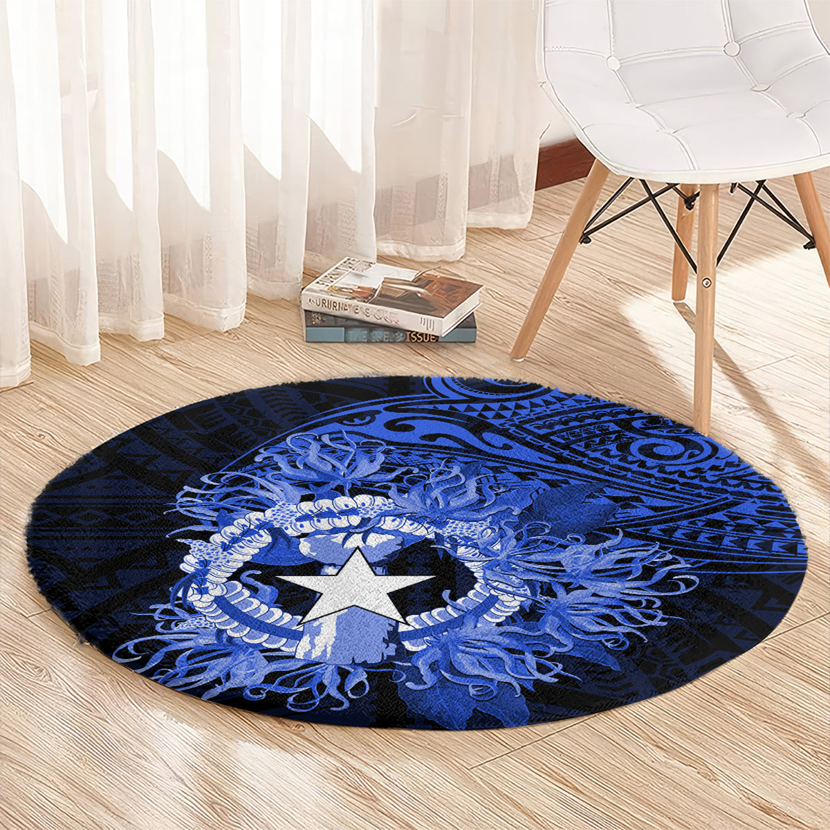 Northern Mariana Islands Ylang-ylang Mwarmwar Round Carpet Polynesian Blue Style LT9 - Polynesian Pride