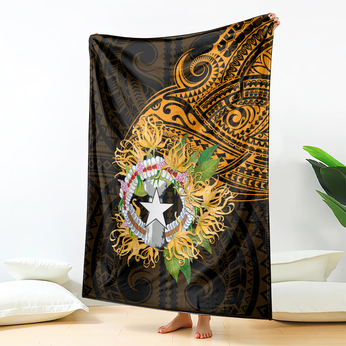 Northern Mariana Islands Ylang-ylang Mwarmwar Blanket Polynesian Gold Style LT9 - Polynesian Pride