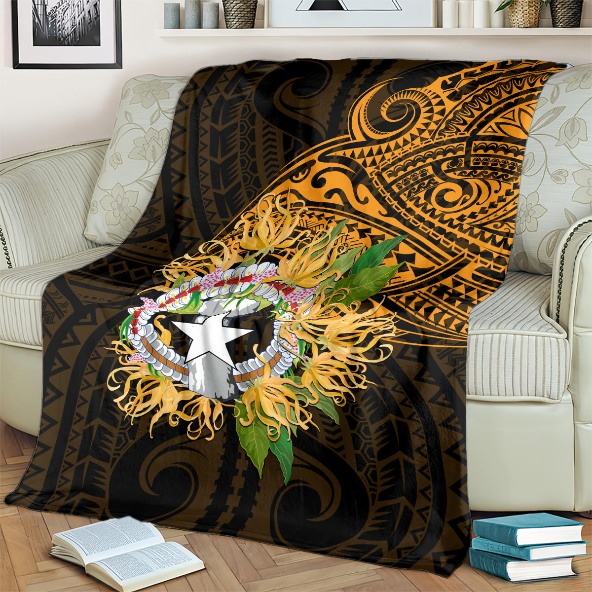 Northern Mariana Islands Ylang-ylang Mwarmwar Blanket Polynesian Gold Style LT9 - Polynesian Pride