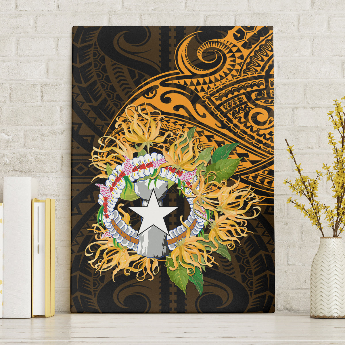 Northern Mariana Islands Ylang-ylang Mwarmwar Canvas Wall Art Polynesian Gold Style LT9 Without Frame Gold - Polynesian Pride