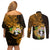 Northern Mariana Islands Ylang-ylang Mwarmwar Couples Matching Off Shoulder Short Dress and Long Sleeve Button Shirt Polynesian Gold Style LT9 - Polynesian Pride