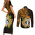 Northern Mariana Islands Ylang-ylang Mwarmwar Couples Matching Short Sleeve Bodycon Dress and Long Sleeve Button Shirt Polynesian Gold Style LT9 - Polynesian Pride