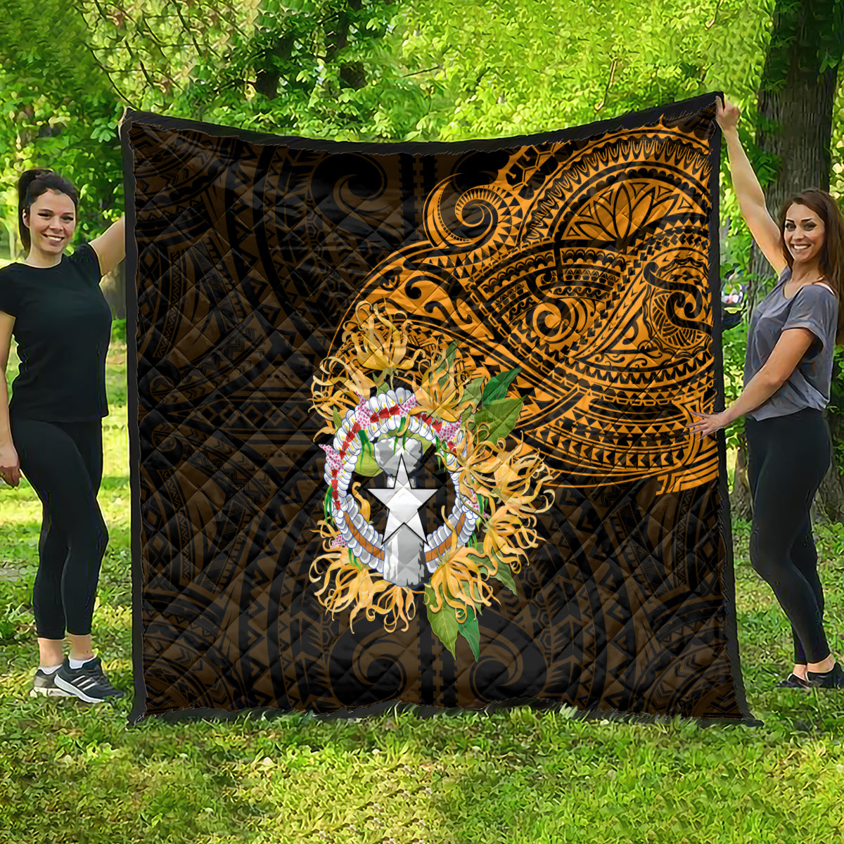 Northern Mariana Islands Ylang-ylang Mwarmwar Quilt Polynesian Gold Style LT9 - Polynesian Pride