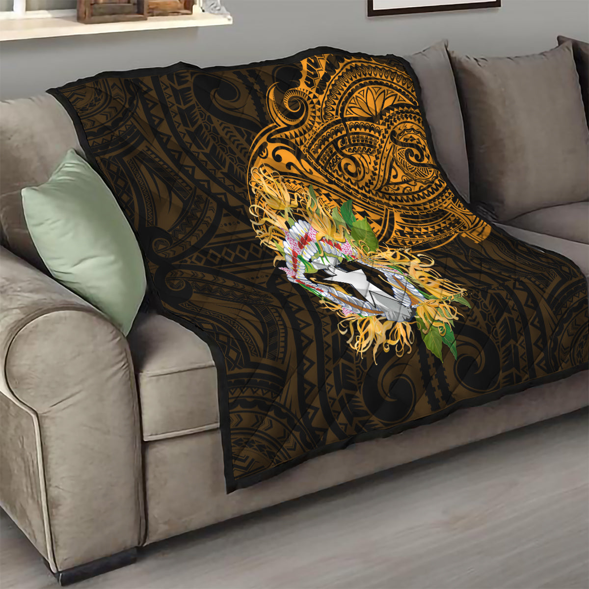 Northern Mariana Islands Ylang-ylang Mwarmwar Quilt Polynesian Gold Style LT9 - Polynesian Pride