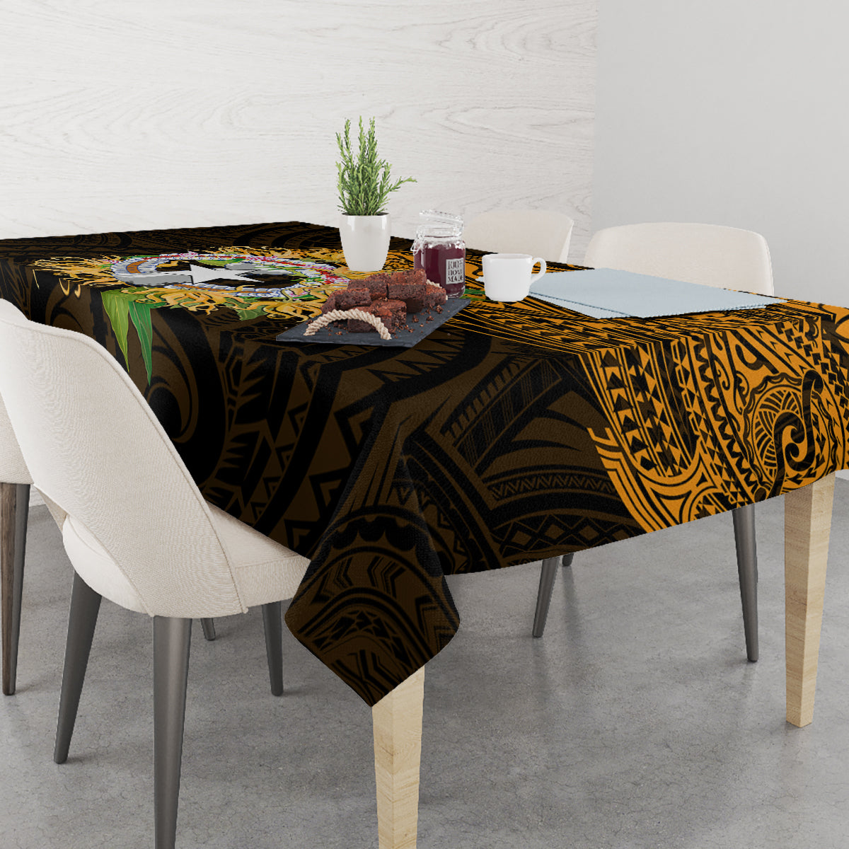 Northern Mariana Islands Ylang-ylang Mwarmwar Tablecloth Polynesian Gold Style LT9 - Polynesian Pride