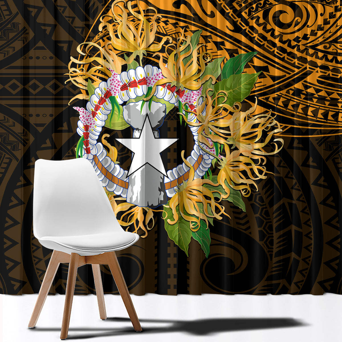 Northern Mariana Islands Ylang-ylang Mwarmwar Window Curtain Polynesian Gold Style LT9 - Polynesian Pride