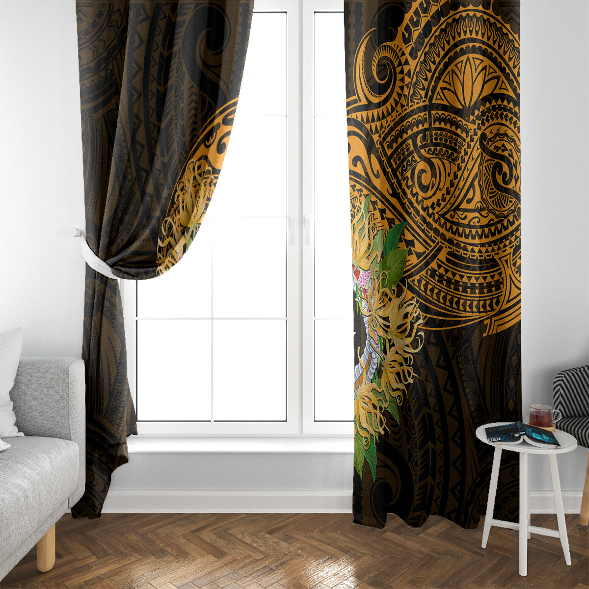 Northern Mariana Islands Ylang-ylang Mwarmwar Window Curtain Polynesian Gold Style LT9 - Polynesian Pride