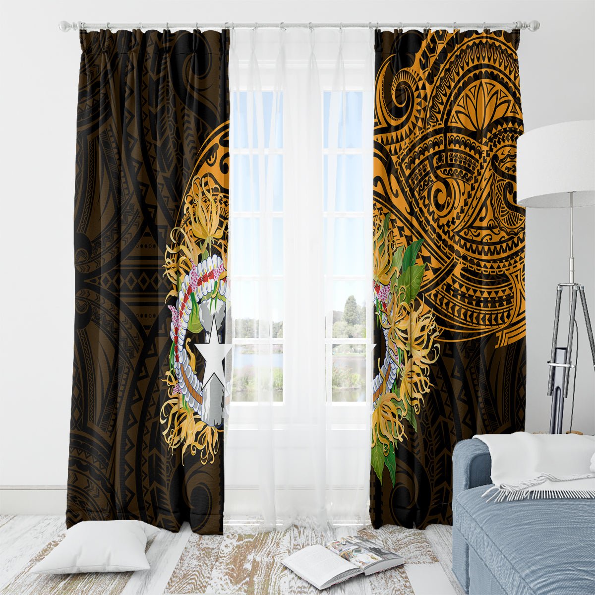 Northern Mariana Islands Ylang-ylang Mwarmwar Window Curtain Polynesian Gold Style LT9 - Polynesian Pride