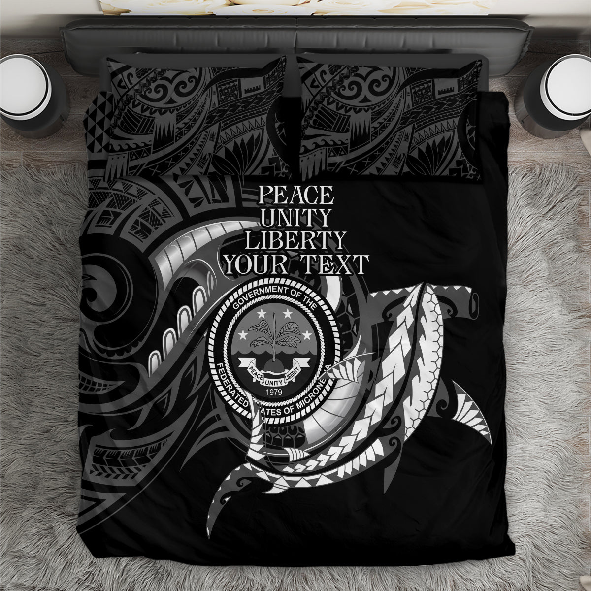 Personalised FSM Culture Day Bedding Set Hammerhead Shark Tribal 2024 LT9 Black - Polynesian Pride