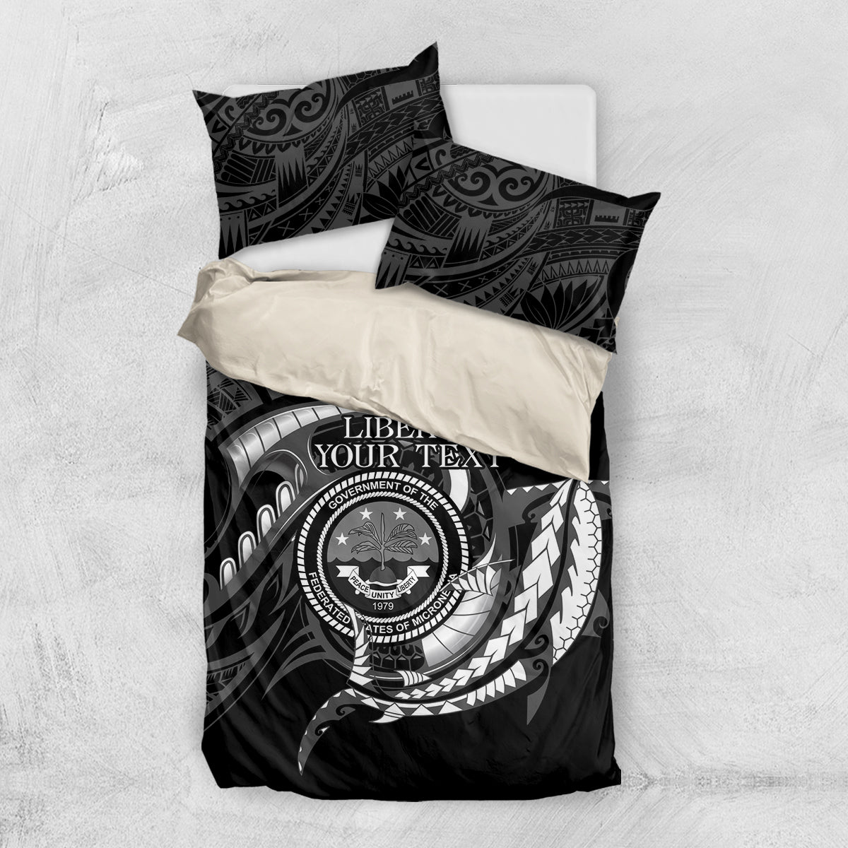 Personalised FSM Culture Day Bedding Set Hammerhead Shark Tribal 2024 LT9 US Twin 172cm x 218cm Black - Polynesian Pride