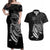 Personalised FSM Culture Day Couples Matching Off Shoulder Maxi Dress and Hawaiian Shirt Hammerhead Shark Tribal 2024 LT9 Black - Polynesian Pride